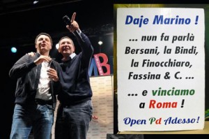 Renzi e Marino cartello Garbatella